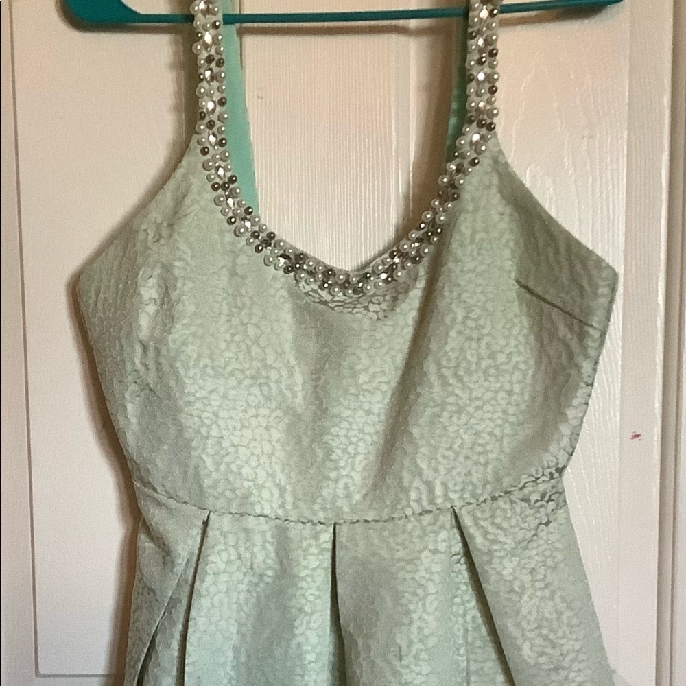 Teal beaded neckline dress